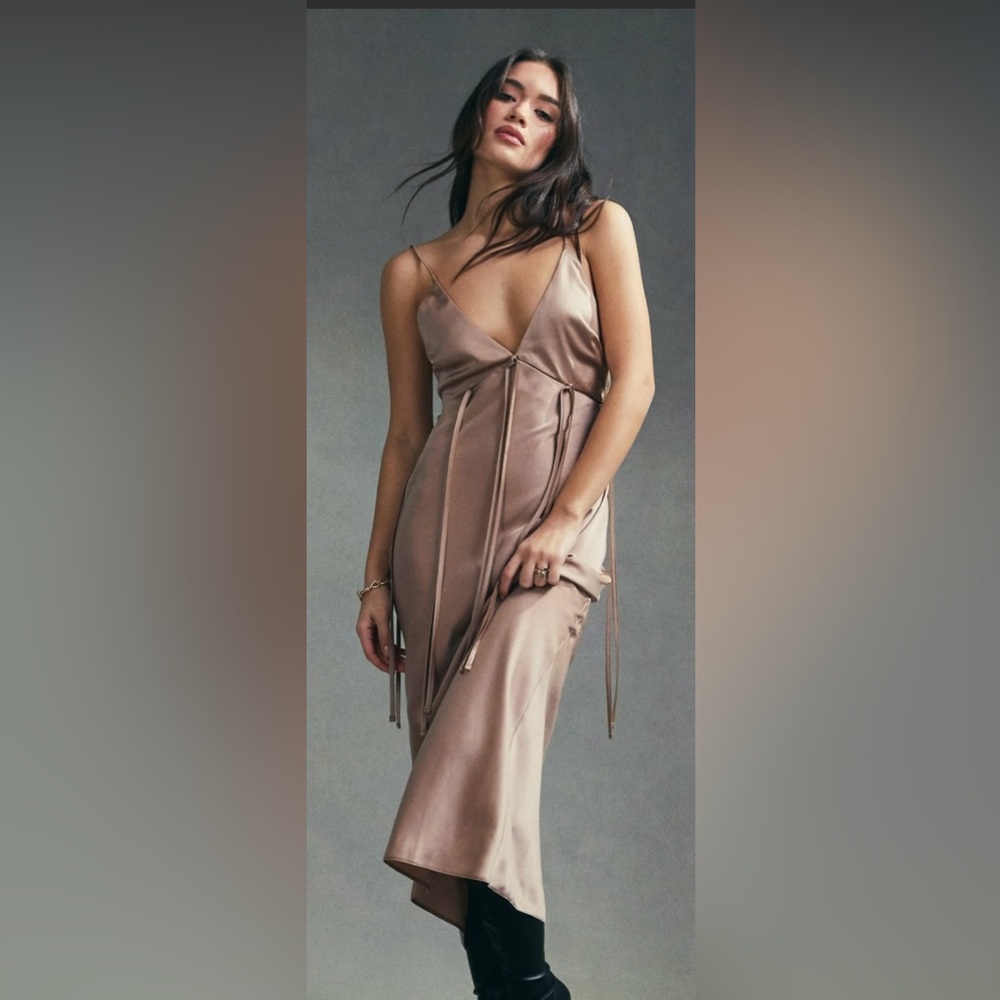 ASOS Satin Midi Slip Dress in Champagne